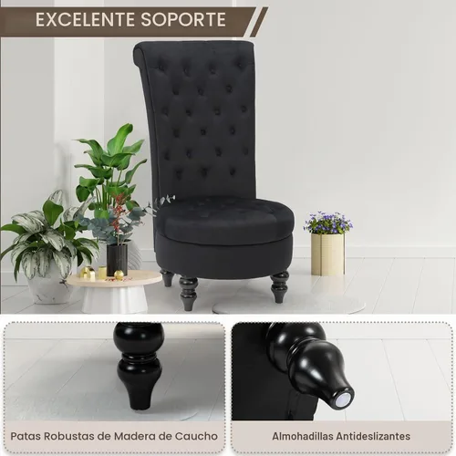 Vista 4 de AVAWING - Silla decorativa de terciopelo con respaldo alto de 46 pulgadas, color negro
