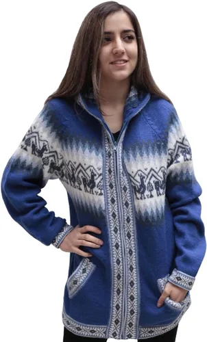 Vista 22 de Little Llamas Chaqueta Sudadera con Capucha de Lana de Alpaca Tejida Negro