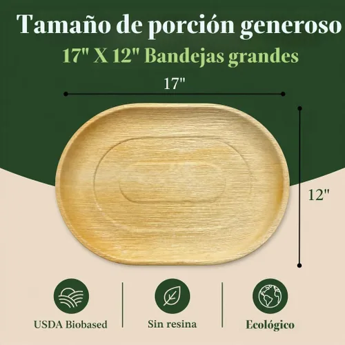 Vista 3 de Bandejas de bambú desechables de 17 x 12 pulgadas (10 piezas) Platos de bambú para servir, tableros desechables, vajilla ecológica para bodas