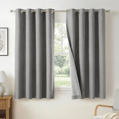 Vista 40 de Cortinas opacas de lino para dormitorio de 45 pulgadas de largo, cortinas beige con ojales para sala de estar, cortinas de oscurecimiento