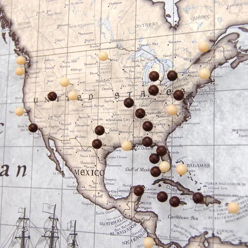 Vista 4 de Mapa de viaje del mundo Push Pin - Vintage rústico - Fabricado en Ohio, Estados Unidos
