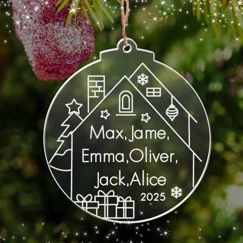 Vista 6 de Adornos personalizados para árbol de Navidad, decoración de Navidad personalizada para el nuevo hogar, nombres grabados de miembros de la familia