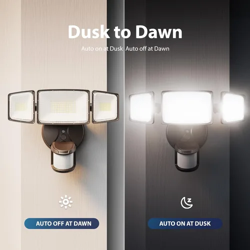 Vista 6 de Onforu Luces LED con sensor de movimiento de 100 W, luz de inundación del anochecer al amanecer, sensor de movimiento al aire libre, luces