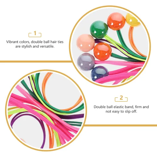 Vista 2 de Beaupretty 12 ligas para el cabello, soportes para cola de caballo con bolas de colores, lazos para el cabello de doble cuenta, cuerdas elásticas