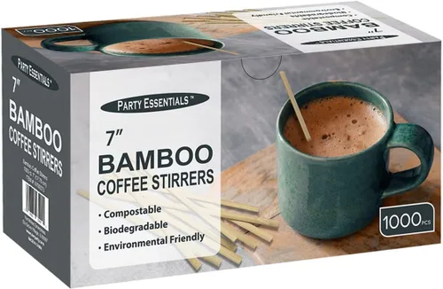 Vista 9 de Party Essentials Agitadores de café de bambú de 5.5 pulgadas / palitos para bebidas, 1000 unidades, natural