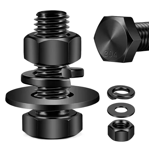 Vista 8 de Mellewell Pernos de cabeza hexagonal de 1/2-13 x 1-1/2 pulgadas con tuercas hexagonales y arandelas planas gruesas y de seguridad, totalmente