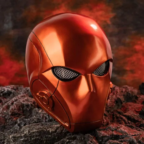 Vista 4 de Casco máscara de Red Hood para adultos XCOSER, accesorio para Halloween o cosplay, Adulto, rosado, (Mordern Version)