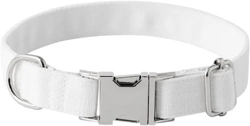 Vista 4 de Collar único de boda para perro, collar de algodón blanco con hebilla de metal ajustable, adecuado para perros pequeños (boda S)