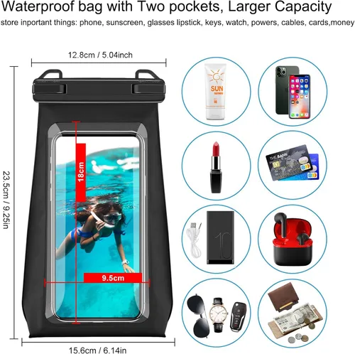 Vista 2 de Bolsa impermeable flotante para teléfono de gran capacidad, funda impermeable para iPhone 15 14 Pro Max 13 12 11 X XR 8 Plus Samsung hasta 6.9