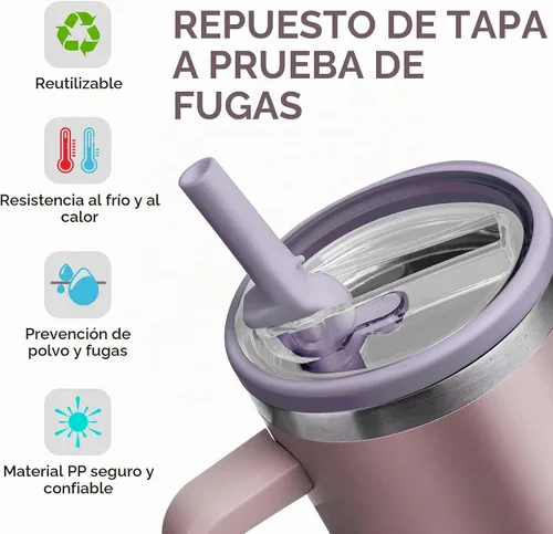 Vista 4 de Stanley Cup - Paquete de 3 tapas de repuesto para Stanley Cup Quencher de 40 onzas con popote, a prueba de derrames y resistentes a fugas, fundas