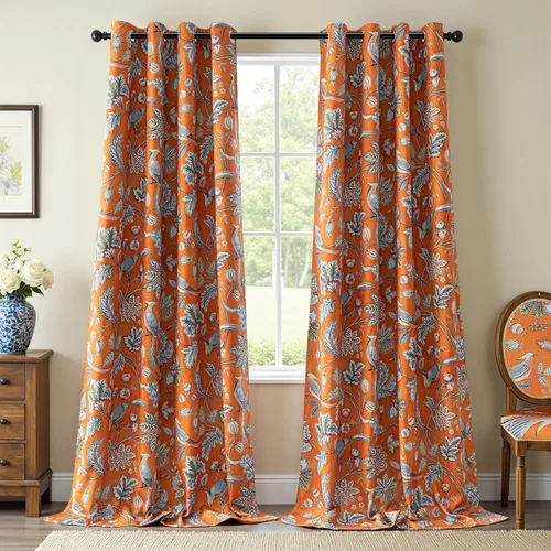 Vista 28 de MYSKY HOME Cortinas florales para puerta francesa de 40 pulgadas de largo, juego de 2 cortinas opacas de privacidad con bolsillo para barra A-verde