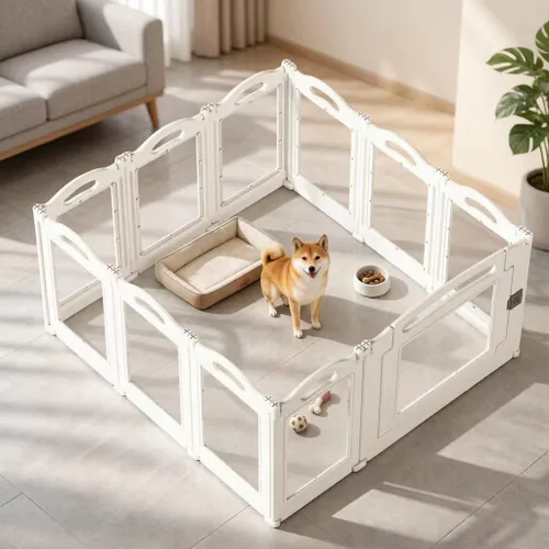 Vista 5 de Corralito plegable de acrílico transparente para perros con puerta, corralito acrílico de 23.6 pulgadas para cachorros, valla fácil de montar