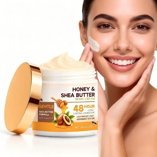 Vista 2 de LANGSTON Crema corporal Honey & Shea Butter con vitamina E, hidratación duradera de 48 horas, fórmula ligera de absorción rápida, 4.23 onzas