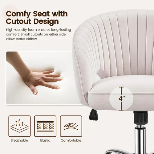 Vista 7 de Topeakmart Moderna silla de terciopelo para tocador, silla de escritorio de maquillaje, sillón ajustable con respaldo de barril copetudo para sala