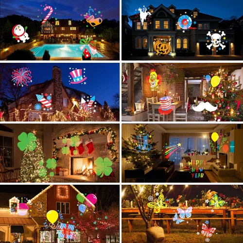 Vista 6 de Proyector de luces de Navidad de Halloween al aire libre, luces de proyector de vacaciones de Halloween, 16 diapositivas HD, luces LED impermeables