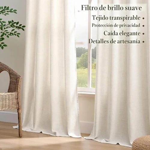 Vista 5 de Cortinas de lino de 100 pulgadas de ancho y 96 pulgadas de largo Natural
