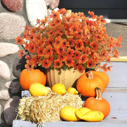 Vista 10 de Flores de otoño artificiales para decoración, flores de otoño