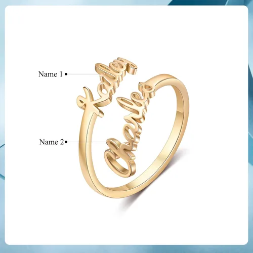 Vista 2 de Anillo personalizado con doble nombre para mujer, anillo de oro personalizado con nombres, anillos de promesa para su madre, regalos personalizados