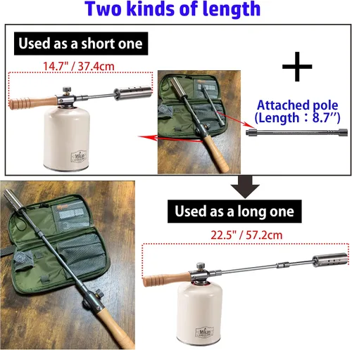 Vista 4 de Campingmoon - Antorcha para parrilla de campamento con cabezal de combustible doble, llama ajustable para principiantes de carbón con estuche