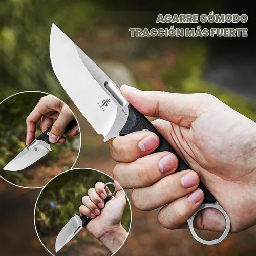 Vista 4 de Cuchillo de hoja fija Kizer Cabox de 3.36" (8.53 cm) 154CM de acero con mango G10 y funda para supervivencia y campamento 1048C1 Mango G10