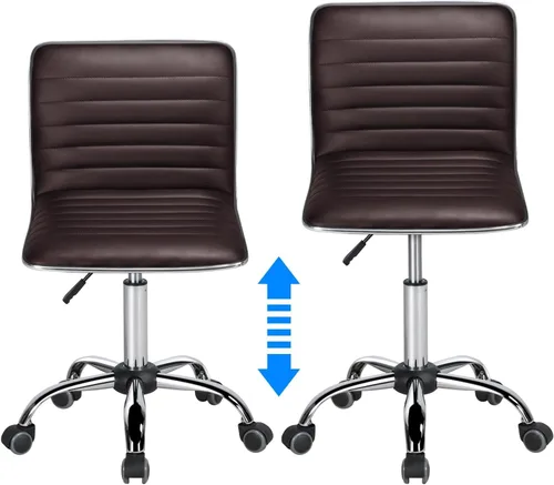 Vista 8 de Yaheetech Silla de oficina de trabajo moderna de cuero PU acanalada sin brazos, ajustable, respaldo bajo, cómoda silla de escritorio con ruedas