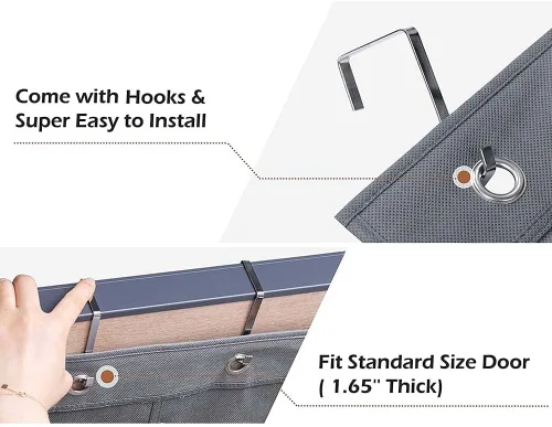 Vista 4 de Organizador de zapatos para colgar sobre la puerta con 6 bolsillos de tela extra grandes y 12 grandes para almacenamiento en el hogar (gris)