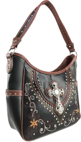 Vista 2 de Justin West Cruz hebilla Concho bordados de flores Stud Western Conceal Carry cartera bolso