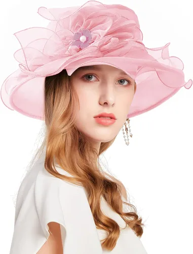 Vista 4 de Tocado Derby para mujer, sombrero de organza para iglesia, boda, ala ancha, cóctel, fiesta de té