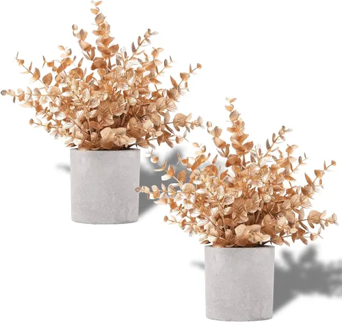 Vista 14 de Coferset 2 Pack Small Fake Plants Eucalyptus Potted,Black Negro-pequeño