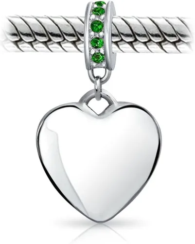 Vista 4 de Engravable Initial Monogram Crystal Accent Bale Dangle Heart Shaped Charm Bead For Women Teen .925 Sterling Silver European Bracelet Simulated