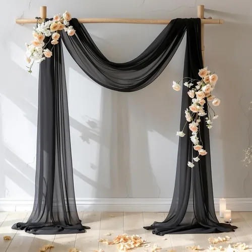 Vista 46 de Cortinas de telón de fondo transparentes para arco de boda de 28 pulgadas x 19 pies Negro