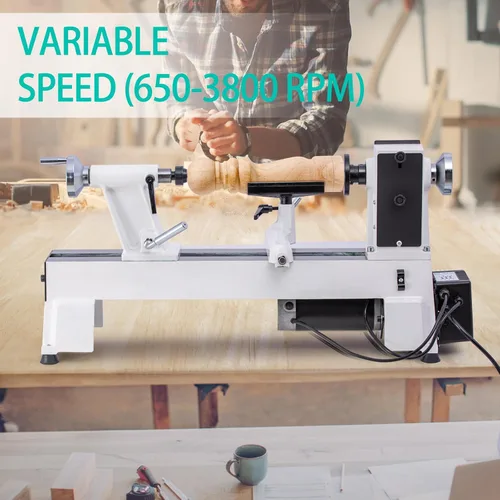 Vista 5 de CXRCY Torno de madera de 12" x 18", máquina de torno de madera de sobremesa 3/4 HP Velocidad infinitamente variable 650-3800 RPM con gafas