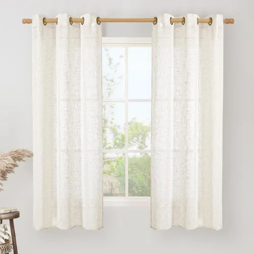 Vista 96 de LAMIT Cortinas de lino marrón caramelo para sala de estar, 84 pulgadas, de lino sintético, texturizado, filtrante de luz, paneles de privacidad