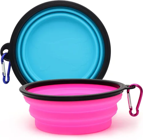 Vista 9 de Paquete de 2 cuencos de viaje para perros pequeños, cuencos plegables para agua para gatos, plato portátil para alimentación de mascotas