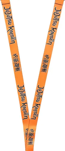 Vista 4 de Jujutsu Kaisen - Cordón naranja con funda transparente para identificación y llavero