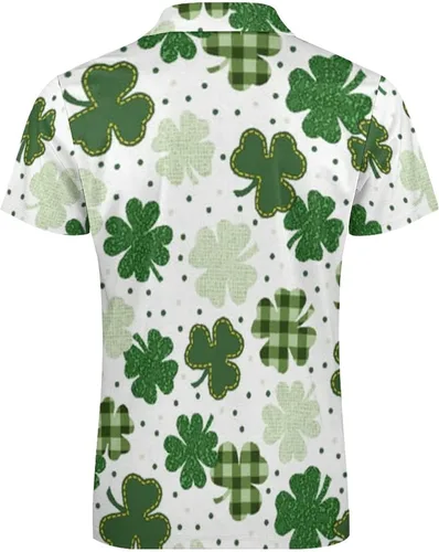 Vista 4 de Camisa polo de golf para hombre con estampado de trébol de San Patricio para fiesta irlandesa, casual, ajustada, de manga corta, para golf