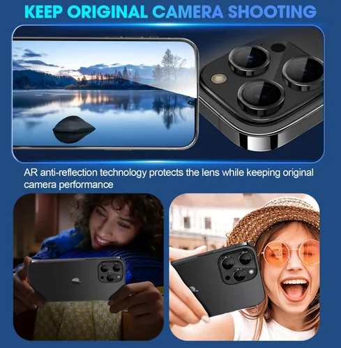 Vista 4 de Protector de lente de cámara para iPhone 15 Pro/iPhone 15 Pro Max, anillo de metal individual, dureza 9H, protector a prueba de arañazos, accesorios