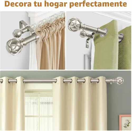 Vista 5 de KAMANINA Barras de cortina dobles para ventanas de 72 a 144 pulgadas, oro Dorado champán
