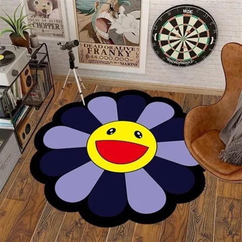 Vista 2 de 100x100cm (40x40 pulgadas) Alfombra de Takashi Murakami con diseño de flores, material suave y duradero para decoración del hogar y uso en la 02