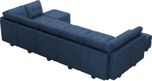Vista 9 de Belffin Sofá cama modular modular con diván reversible en forma de U con asientos de almacenamiento de gran tamaño de 12 asientos, sofá modular azul