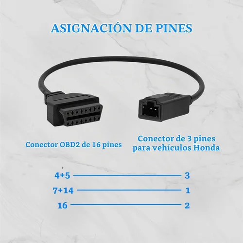 Vista 4 de Cable Adaptador OBD1 a OBD2 Compatible con Conector de 3 Pines para Honda, Adaptador de 3 Pines OBD1 a 16 Pines OBD2 para Vehículos Antiguos