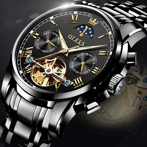 Vista 9 de OLEVS Relojes mecánicos automáticos para hombre, cuerda automática, impermeable, acero inoxidable, relojes de pulsera para hombre, reloj de lujo