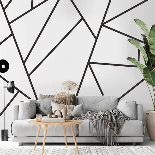 Vista 5 de Calcomanías de pared de líneas geométricas, calcomanías de pared de vinilo negro, calcomanías modernas para pared, calcomanías extraíbles