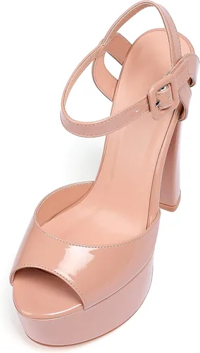 Vista 6 de Eldof Sandalias de plataforma para mujer, tacón alto, con correa de tobillo de 6 pulgadas, puntera abierta, tacones, vestido de fiesta, zapatos
