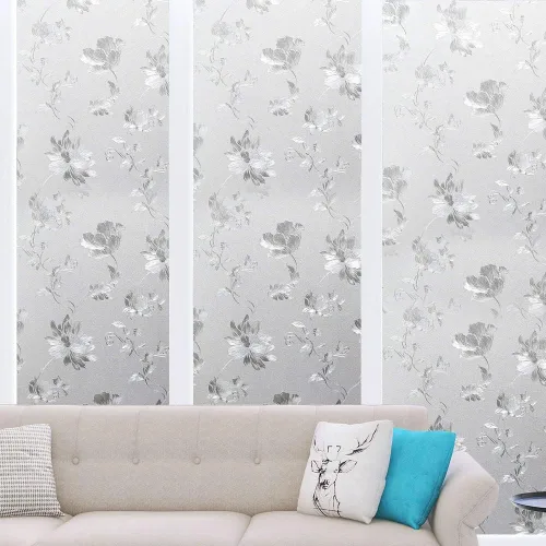 Vista 2 de Hibiscus Flowers - Película de ventana con bloqueo solar de 17.5 x 78.7 pulgadas, adhesivo decorativo extraíble de vidrio
