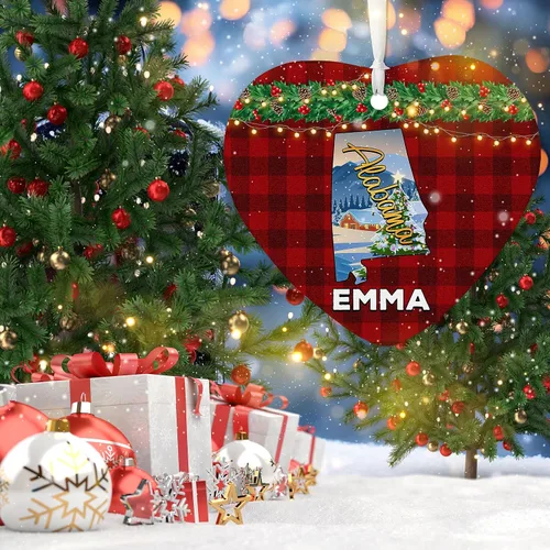 Vista 5 de Prezzy Adorno del mapa del estado de Alabama para decoración de árbol de Navidad, regalo personalizado de primera Navidad para amigos, familia