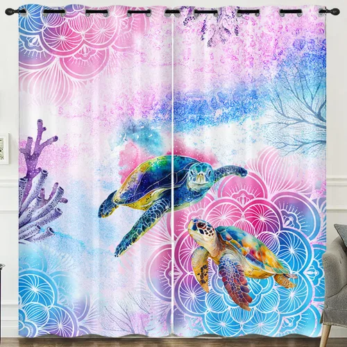 Vista 12 de HOSIMA Cortinas de tortuga marina, cortinas con temática de animales costeros azules para niñas, sala de estar, dormitorio, decoración de baño, 2