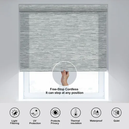 Vista 5 de Boolegon Persianas enrollables con filtro de luz para ventanas, gris