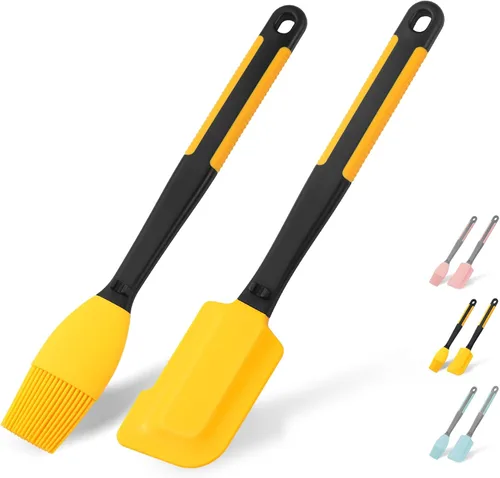 Vista 10 de Cepillo y espátula de silicona para untar – Extra largo, resistente al calor, para hornear, raspar, mezclar, barbacoa, parrilla, cocina, cocina