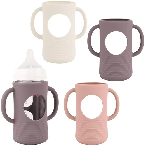 Vista 7 de Paquete de 3 fundas de silicona compatibles con botella de vidrio de paloma Beige+Azul+Verde